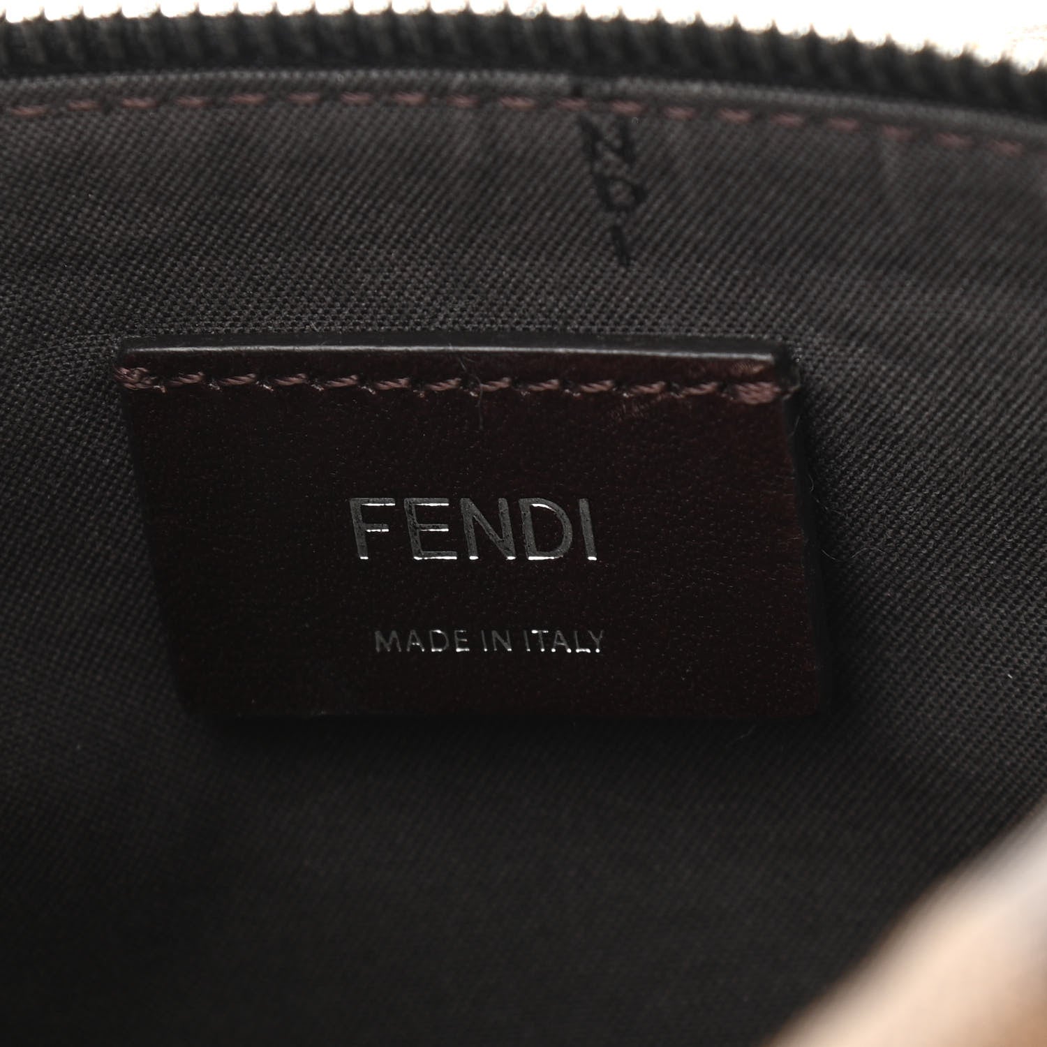 Fendi Glazed Fabric Vitello Century FF 1974 Stamp Patch Mens Pocket Belt Bag Mogano Panna Black 6 of 10