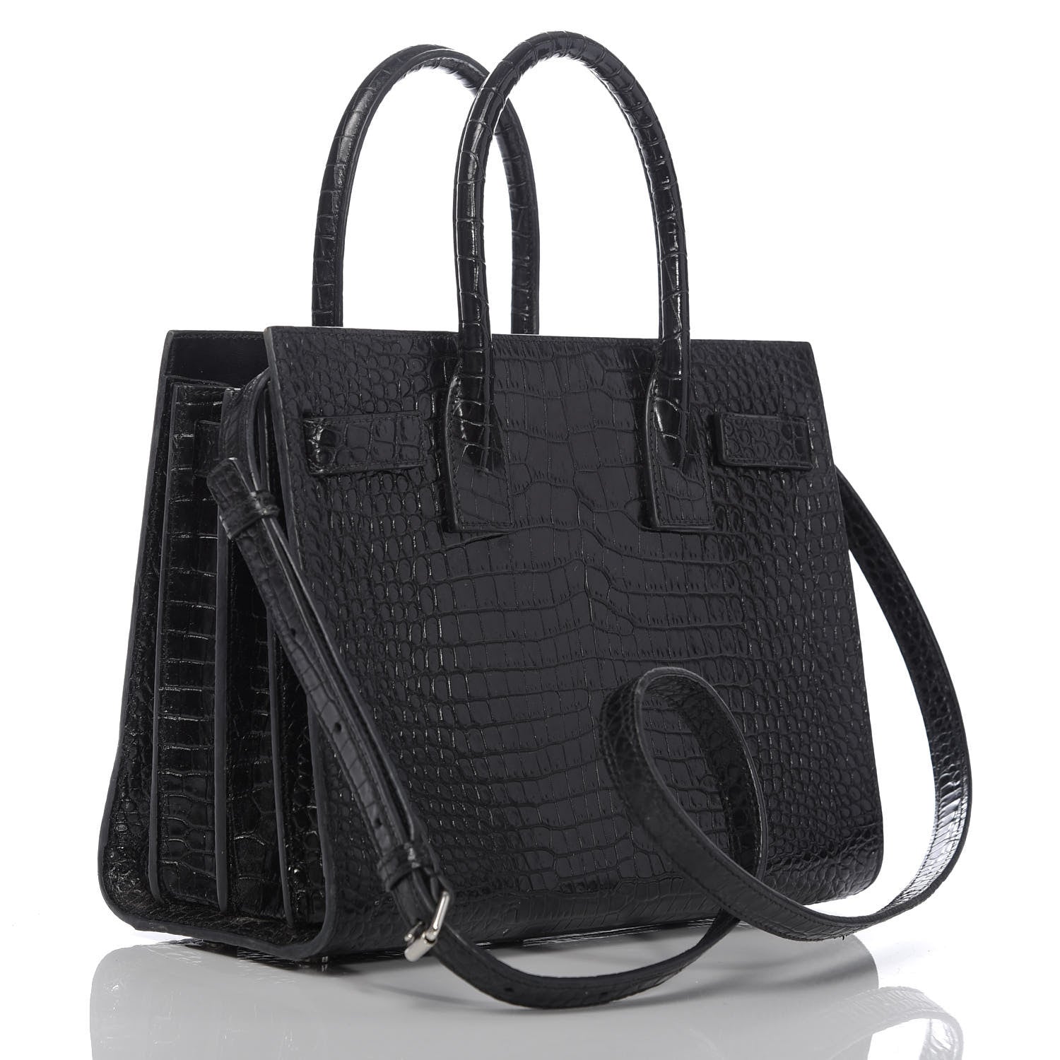 Saint Laurent Calfskin Crocodile Embossed Baby Sac De Jour Black 3 of 12
