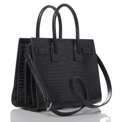 Saint Laurent Calfskin Crocodile Embossed Baby Sac De Jour Black 3 of 12