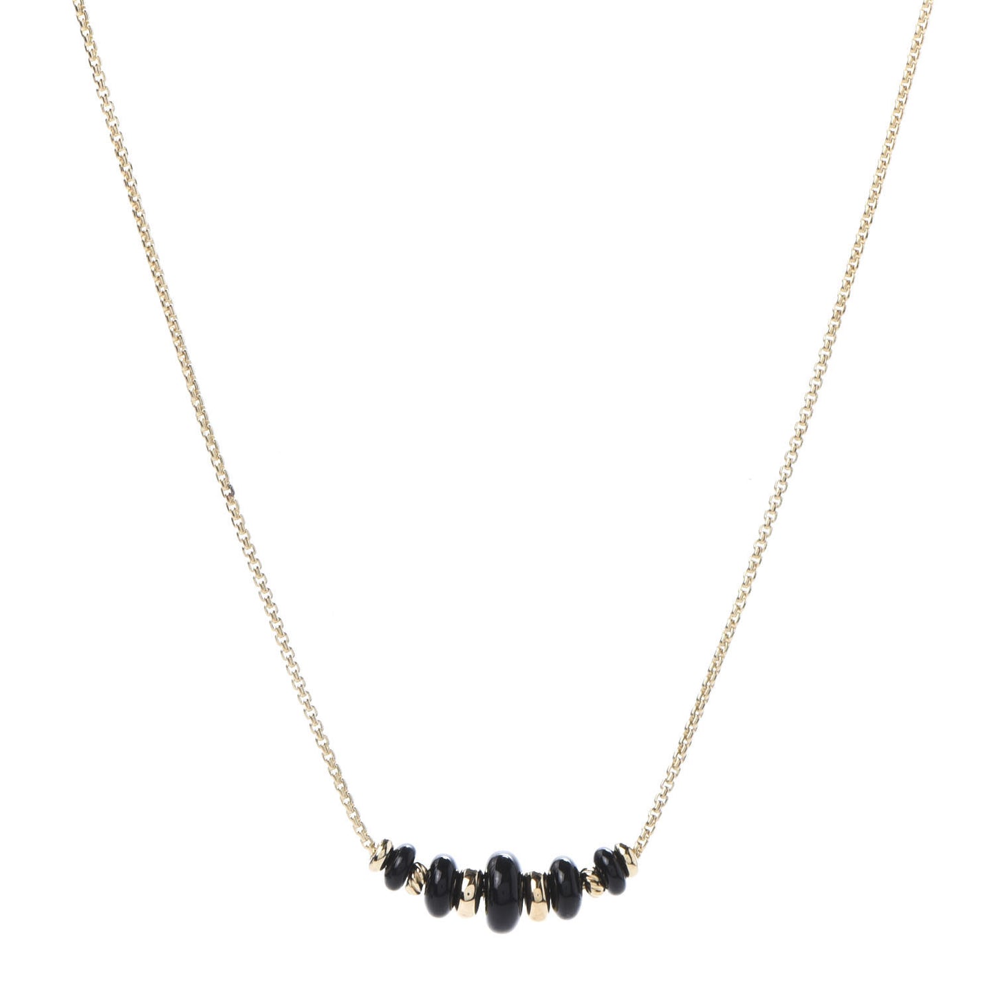 18K Yellow Gold Black Onyx Rio Rondelle Short Station Necklace
