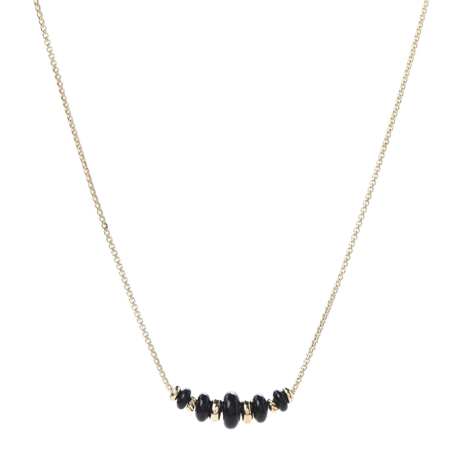 David Yurman 18K Yellow Gold Black Onyx Rio Rondelle Short Station Necklace 1 of 7