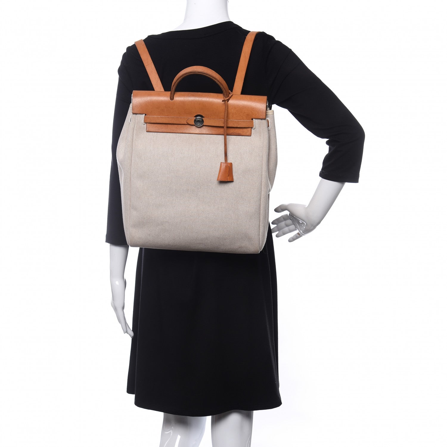 Hermes Toile Vache Calfskin Herbag 30 PM Backpack Natural 2 of 10
