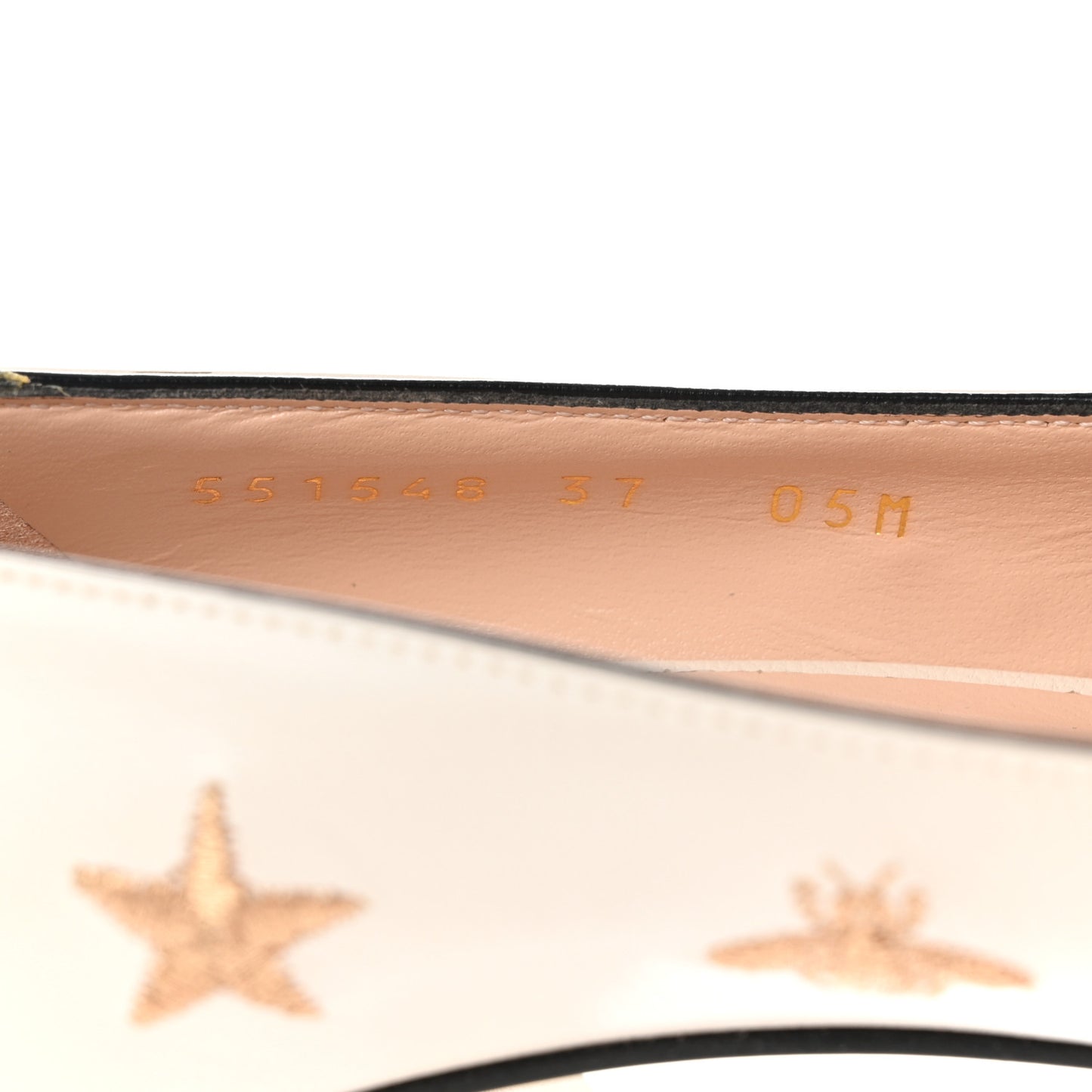 Quentin Goatskin Bee Star Embroidered GG Marmont Fringe 50mm Loafer Pumps 37 Mystic White