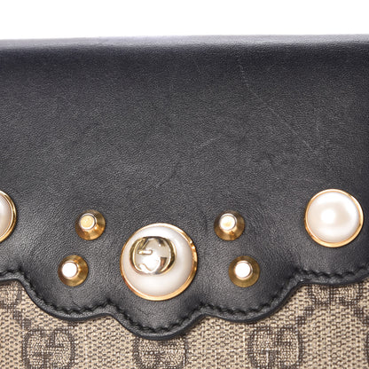 Gucci GG Supreme Monogram Pearl Studded French Wallet Black 12 of 13