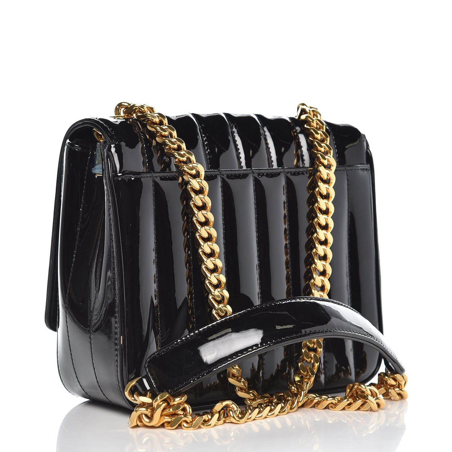 Patent Calfskin Matelasse Monogram Small Vicky Chain Bag Black