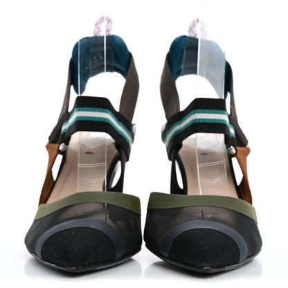 Fendi Technical Mesh Colibri 85mm Slingback Pumps 38 Black Verde Military 3 of 13