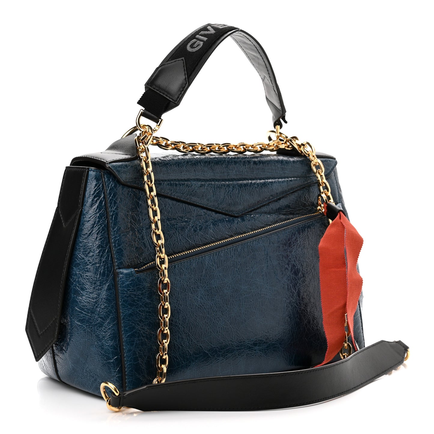 Creased Patent Calfskin Medium ID Flap Oil Blue