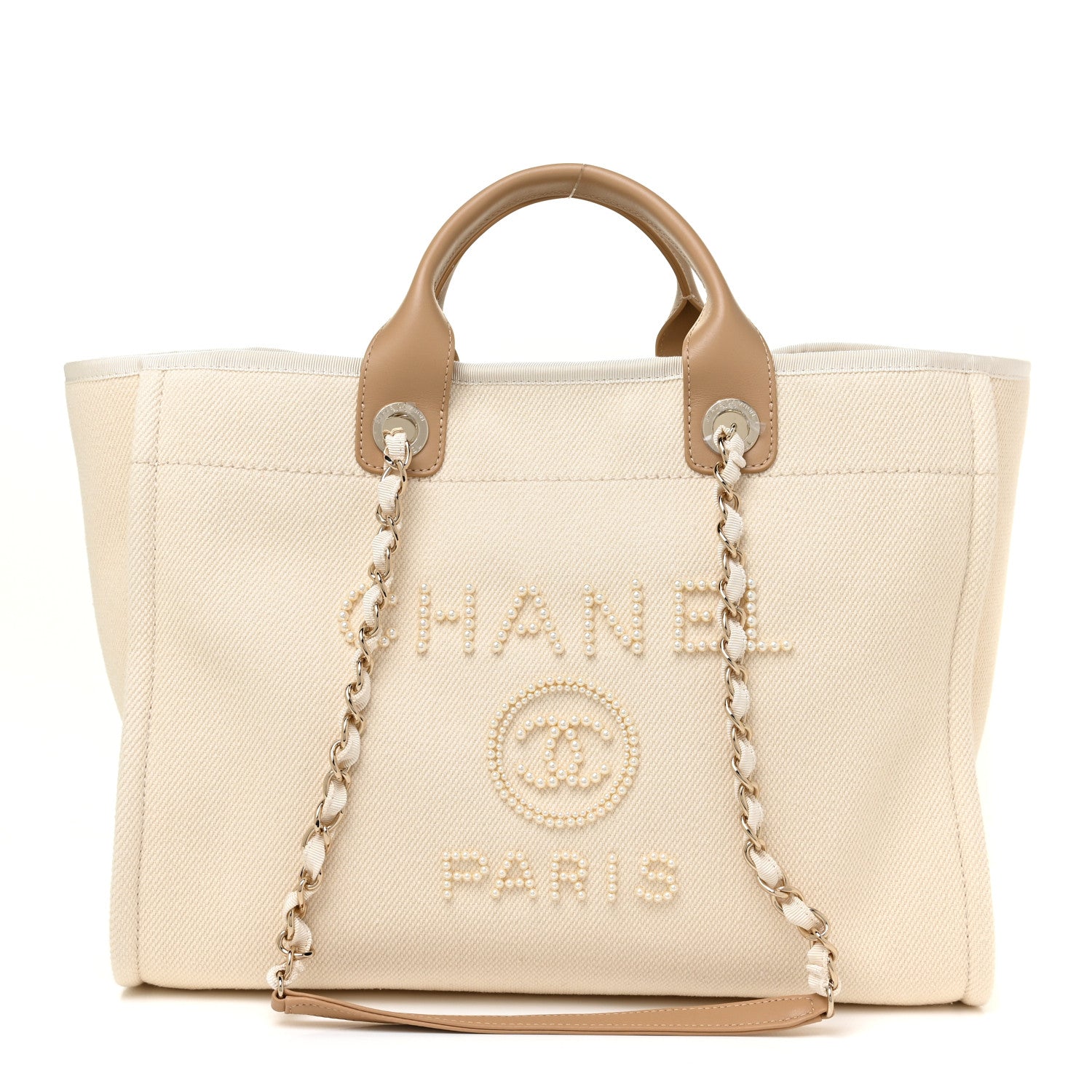 Chanel Canvas Pearl Medium Deauville Tote Ecru Beige 1 of 18