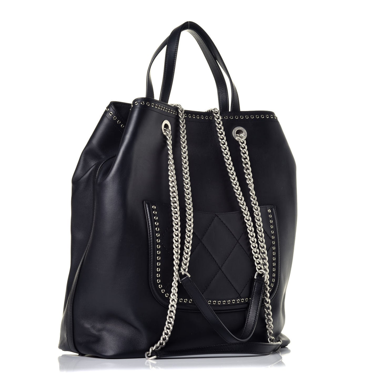Calfskin Large Coco Eyelets Shopping Tote Black