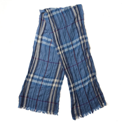 Burberry Merino Wool Cashmere Check Crinkle Scarf Blue 3 of 5
