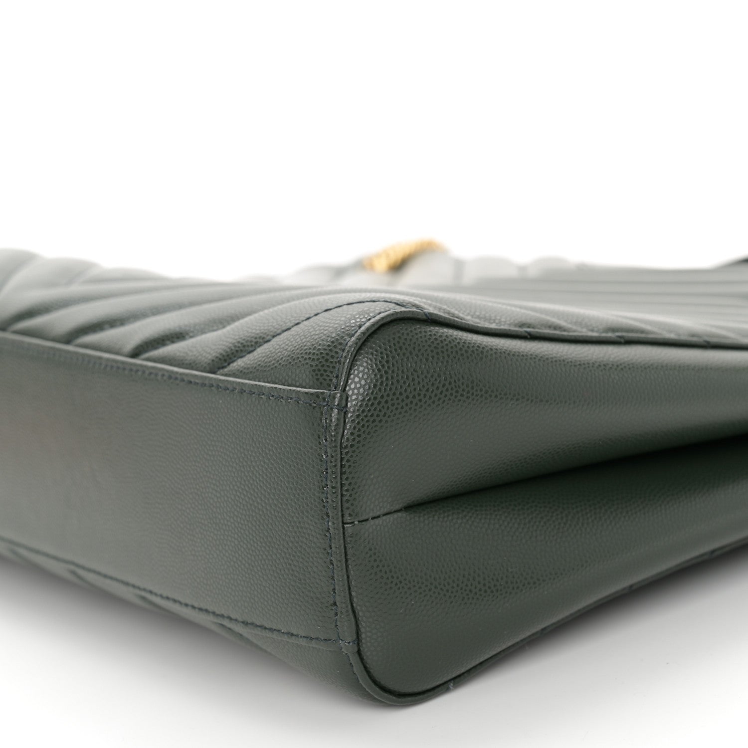 Saint Laurent Grain de Poudre Matelasse Chevron Medium Tribeca Shopping Bag Vert Fonce 10 of 11