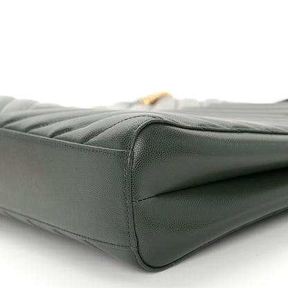 Saint Laurent Grain de Poudre Matelasse Chevron Medium Tribeca Shopping Bag Vert Fonce 10 of 11
