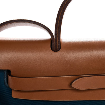 Hermes Vache Hunter Toile Herbag Zip 31 PM Bleu Izmir Natural 8 of 11