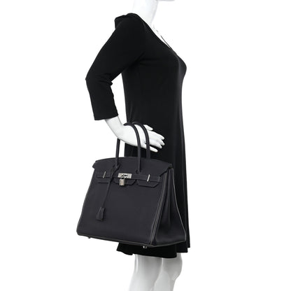 Hermes Togo Bi-Color Horseshoe Birkin 35 Black Etoupe 2 of 13