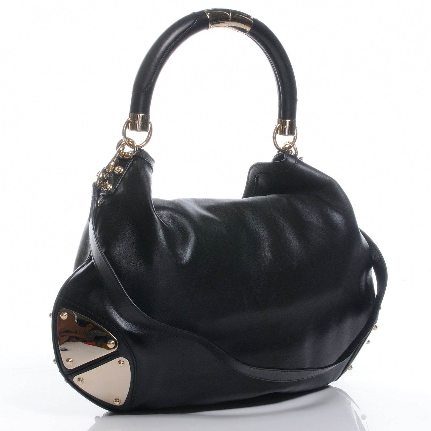 Leather Large Indy Top Handle Tassel Hobo Black