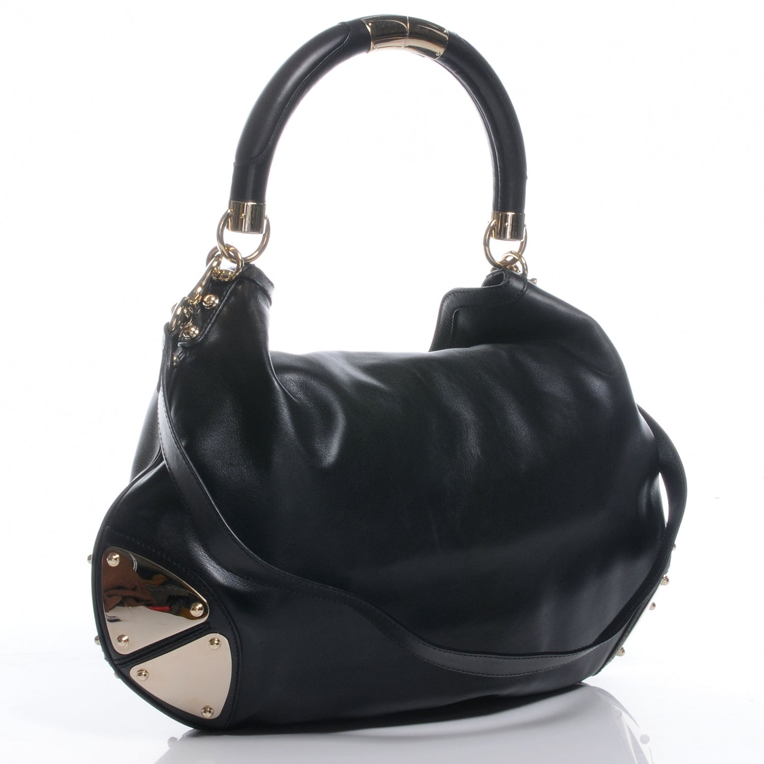 Gucci Leather Large Indy Top Handle Tassel Hobo Black 3 of 8
