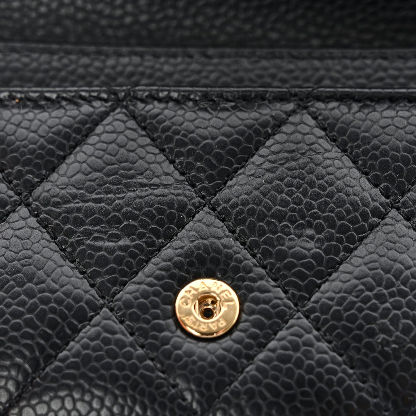 Caviar Quilted Flap Card Holder Wallet Black