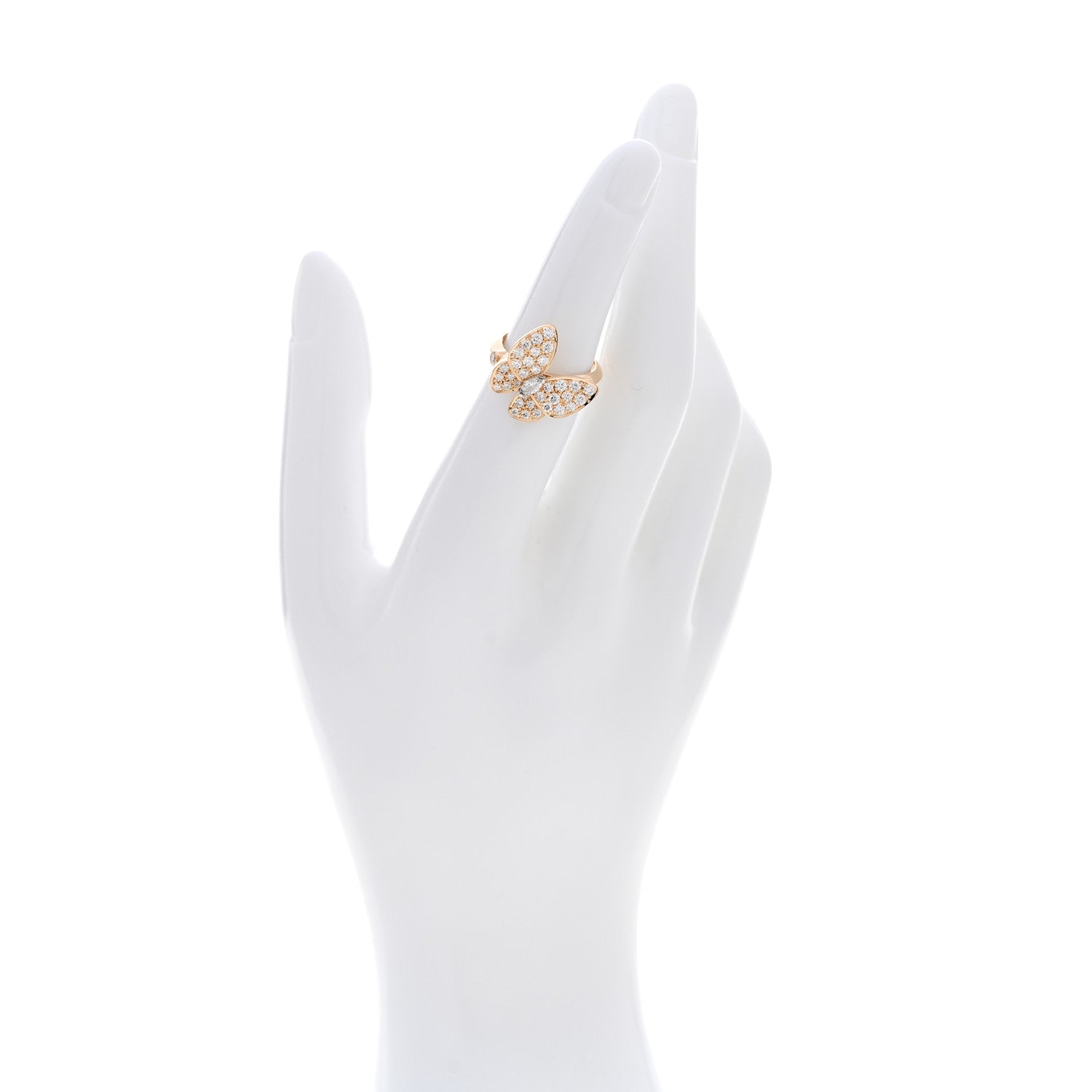 Van Cleef & Arpels 18K Yellow Gold Diamond Two Butterfly Ring 50 5.25 2 of 6
