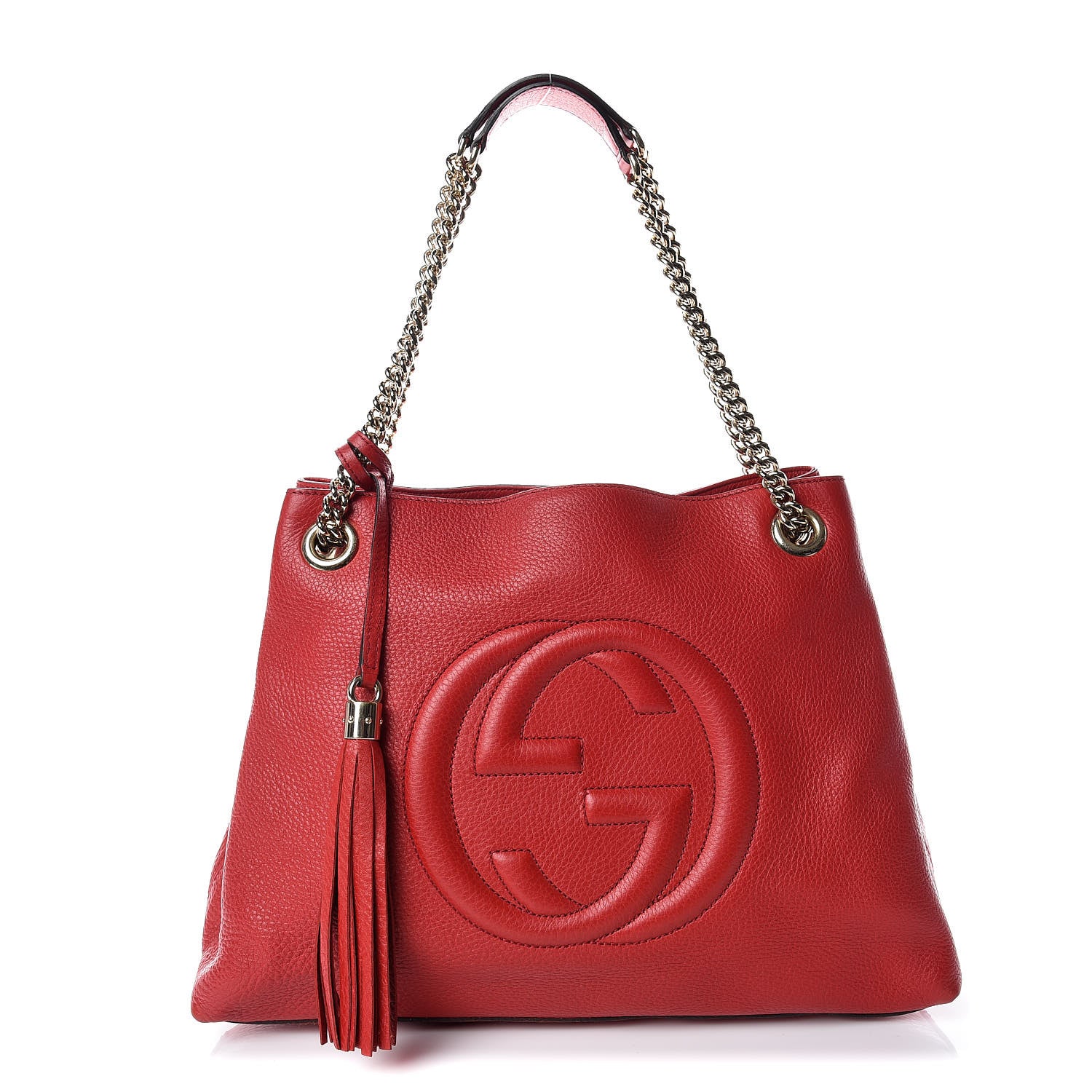 Gucci Pebbled Calfskin Medium Soho Chain Shoulder Bag Tabasco Red 1 of 13