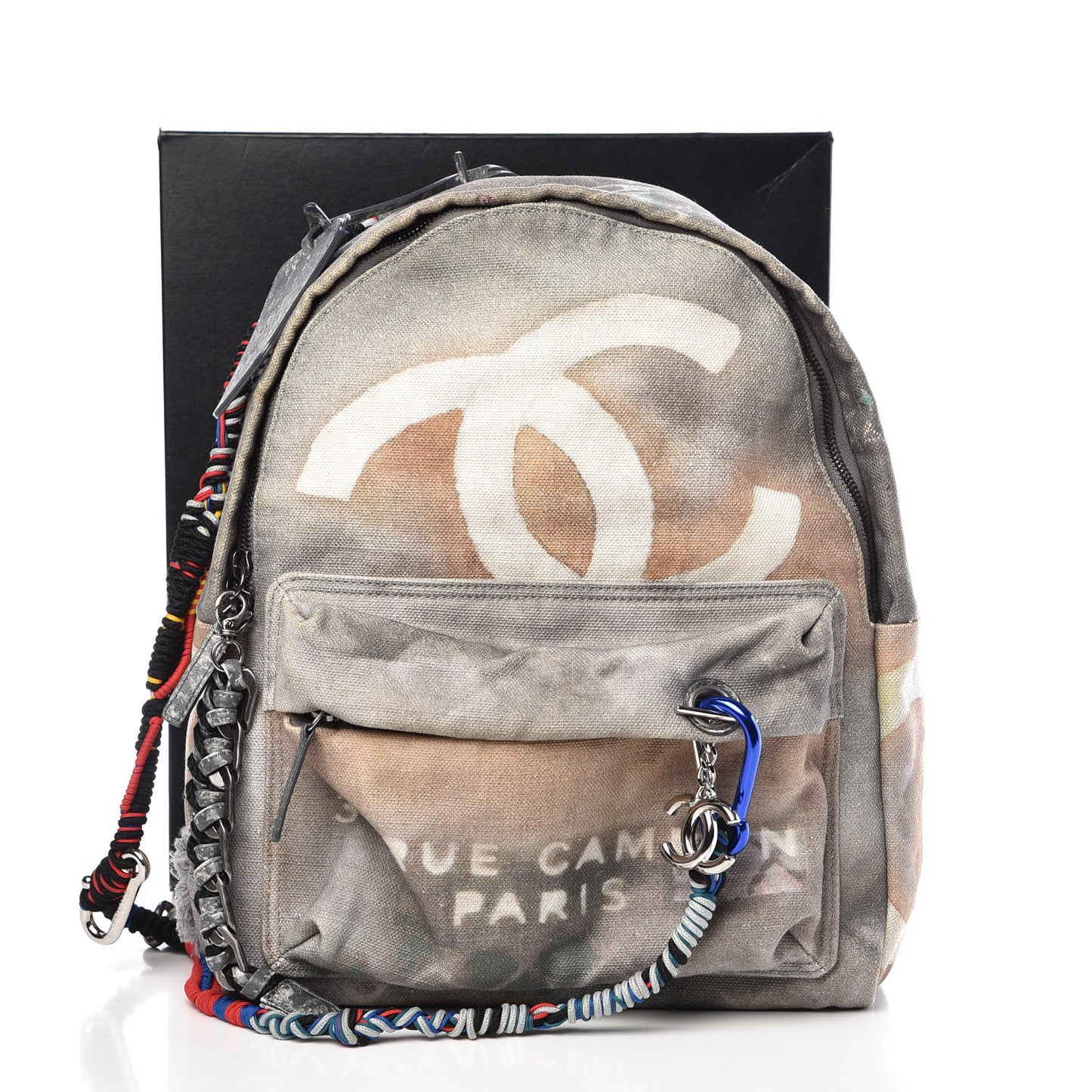 Graffiti Printed Canvas Medium Backpack Grey