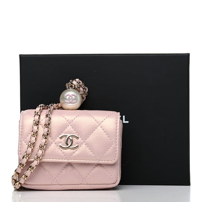 Chanel Iridescent Caviar Quilted Pearl On Top Coin Purse With Chain Light Pink 12 of 12