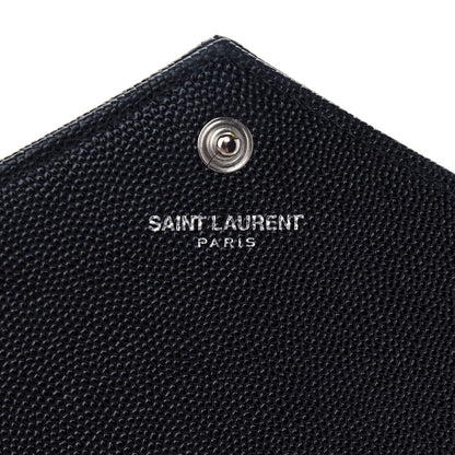 Saint Laurent Grain De Poudre Matelasse Chevron Monogram Envelope Chain Wallet Black 5 of 7
