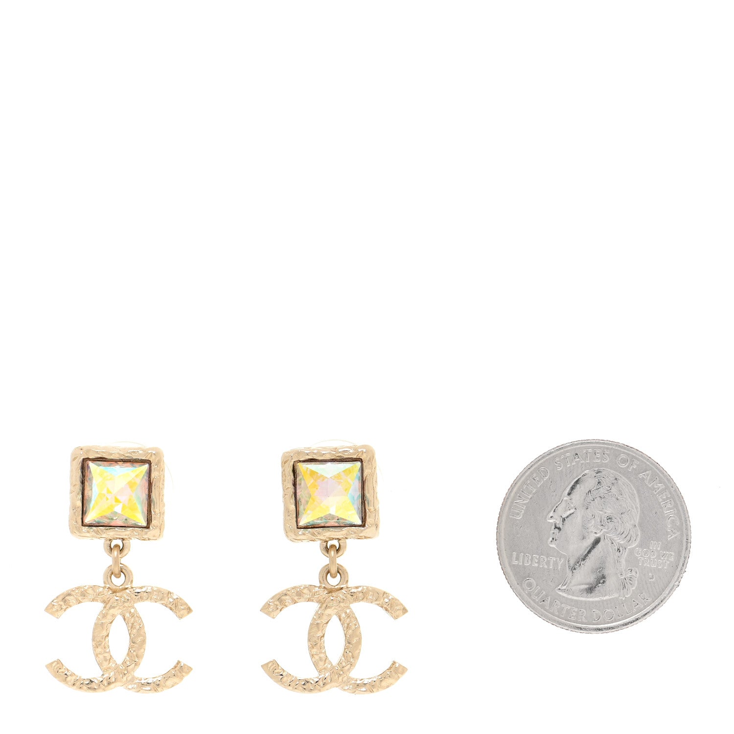 Chanel Iridescent Baguette Crystal CC Drop Earrings Gold 2 of 5