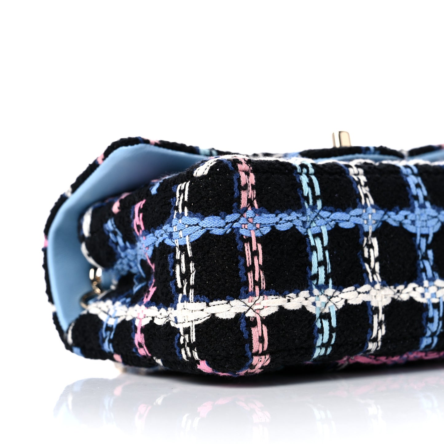 Tweed Quilted Mini Rectangular Flap Black Pink Blue Ecru