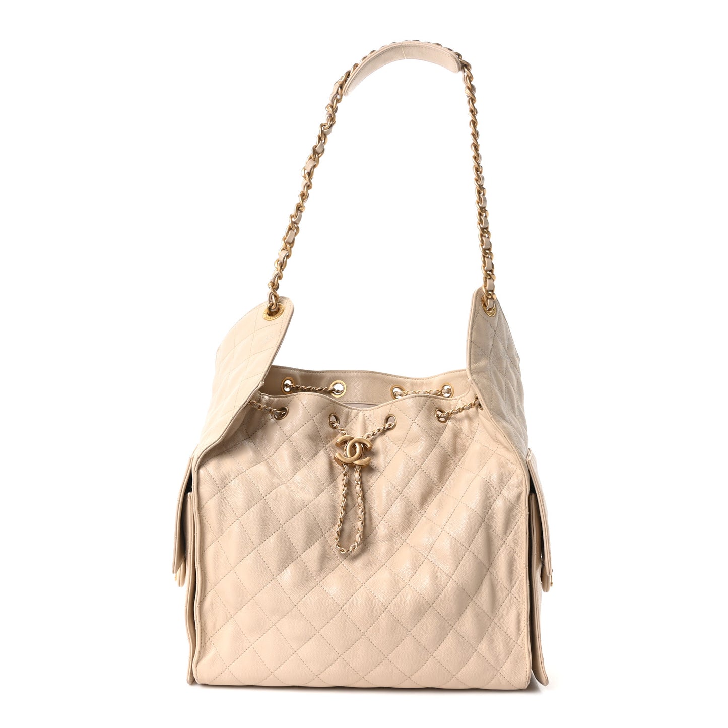 Caviar Quilted Medium Chanel 25 Handbag Beige