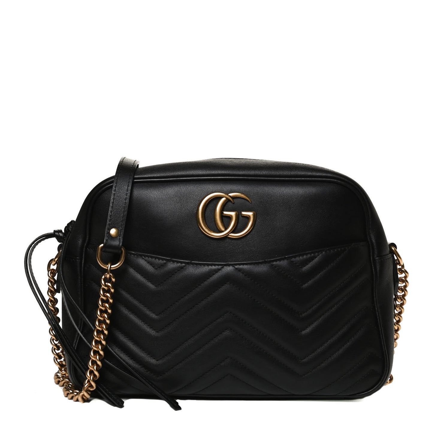 Calfskin Matelasse Medium GG Marmont Chain Shoulder Bag Black