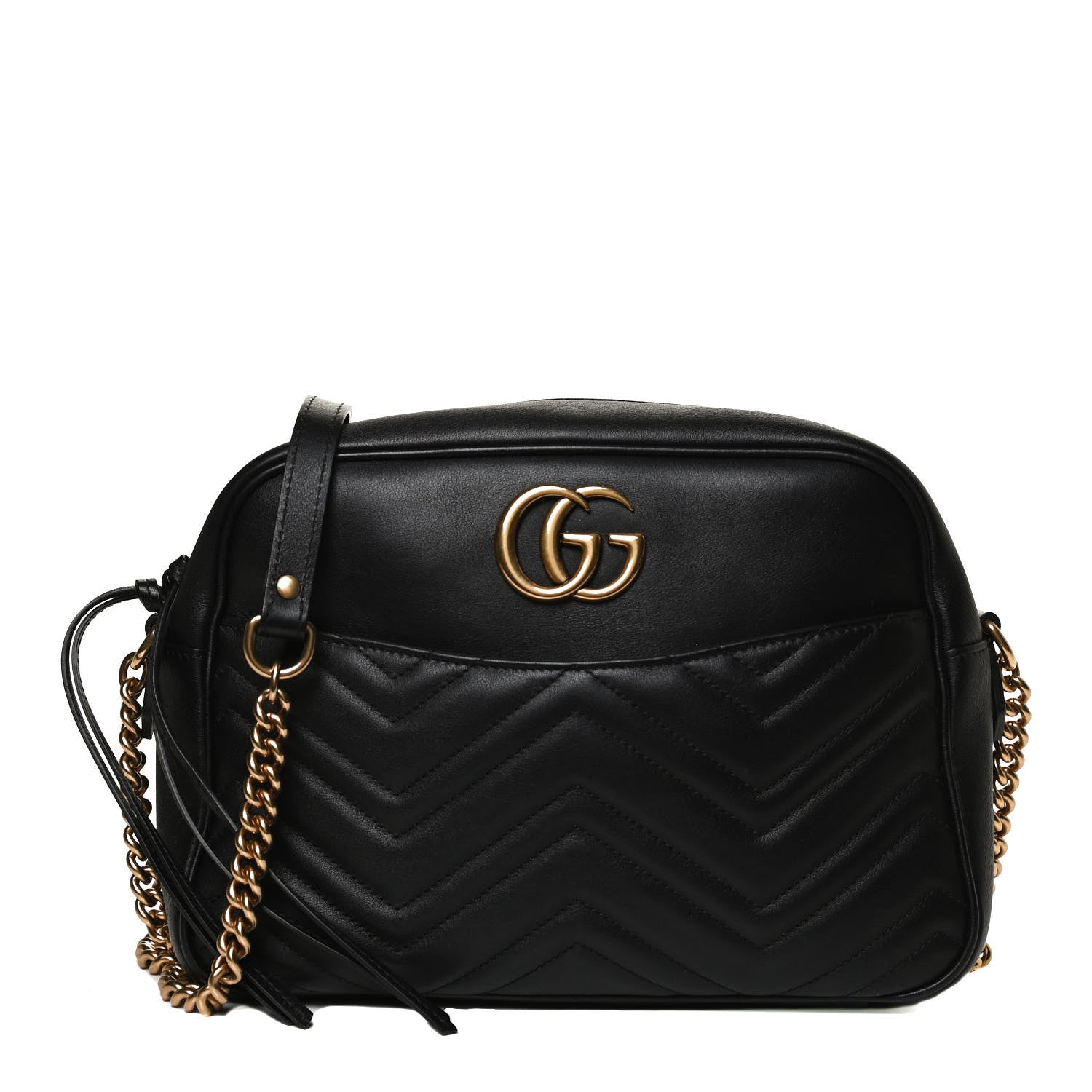 Gucci Calfskin Matelasse Medium GG Marmont Chain Shoulder Bag Black 1 of 10