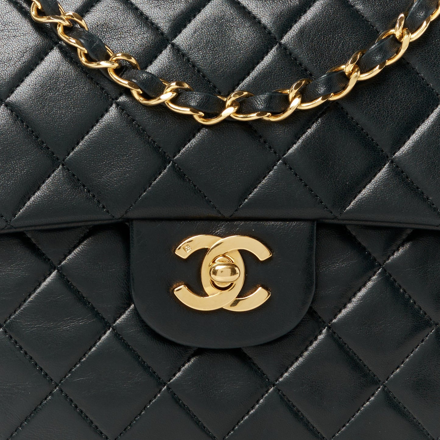 Lambskin Quilted Medium Double Flap Black