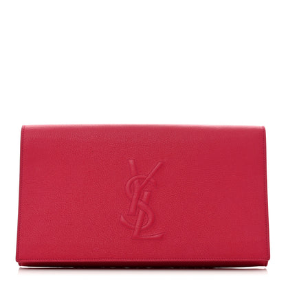 Saint Laurent Calfskin Monogram Large Belle De Jour Clutch Lipstick Fuchsia 1 of 9