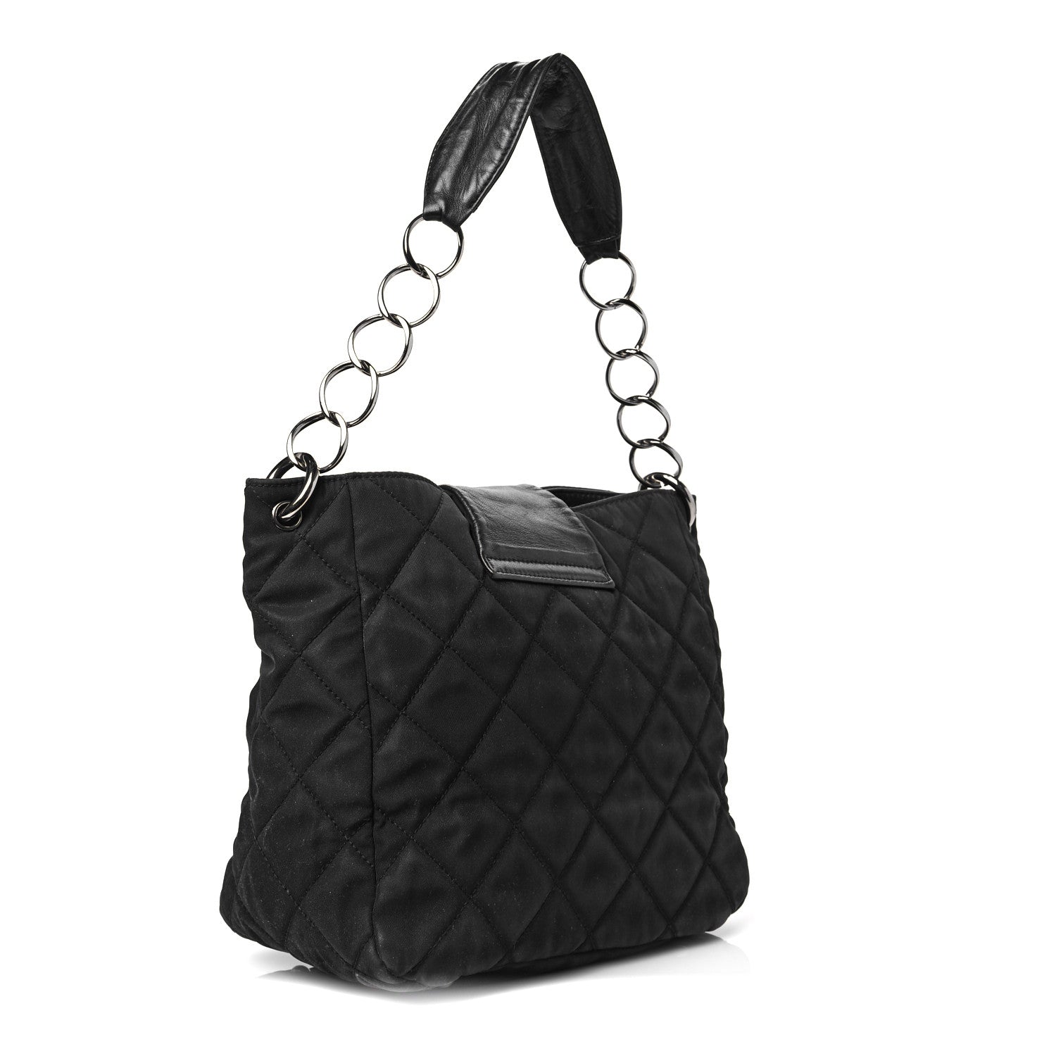 Chanel Lambskin Nylon Quilted Mademoiselle Shoulder Bag Black 2 of 8