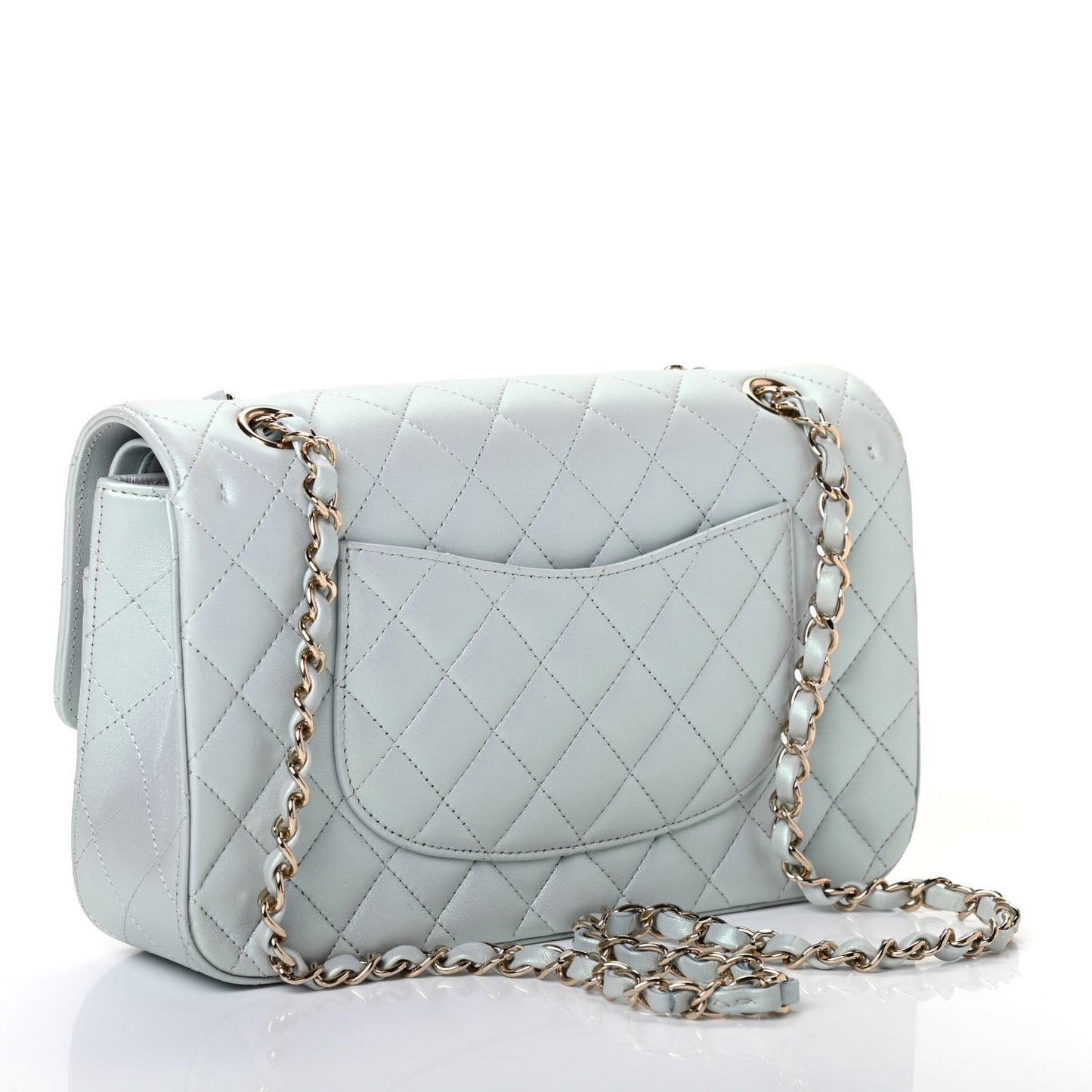 Iridescent Lambskin Quilted Medium Double Flap Light Blue