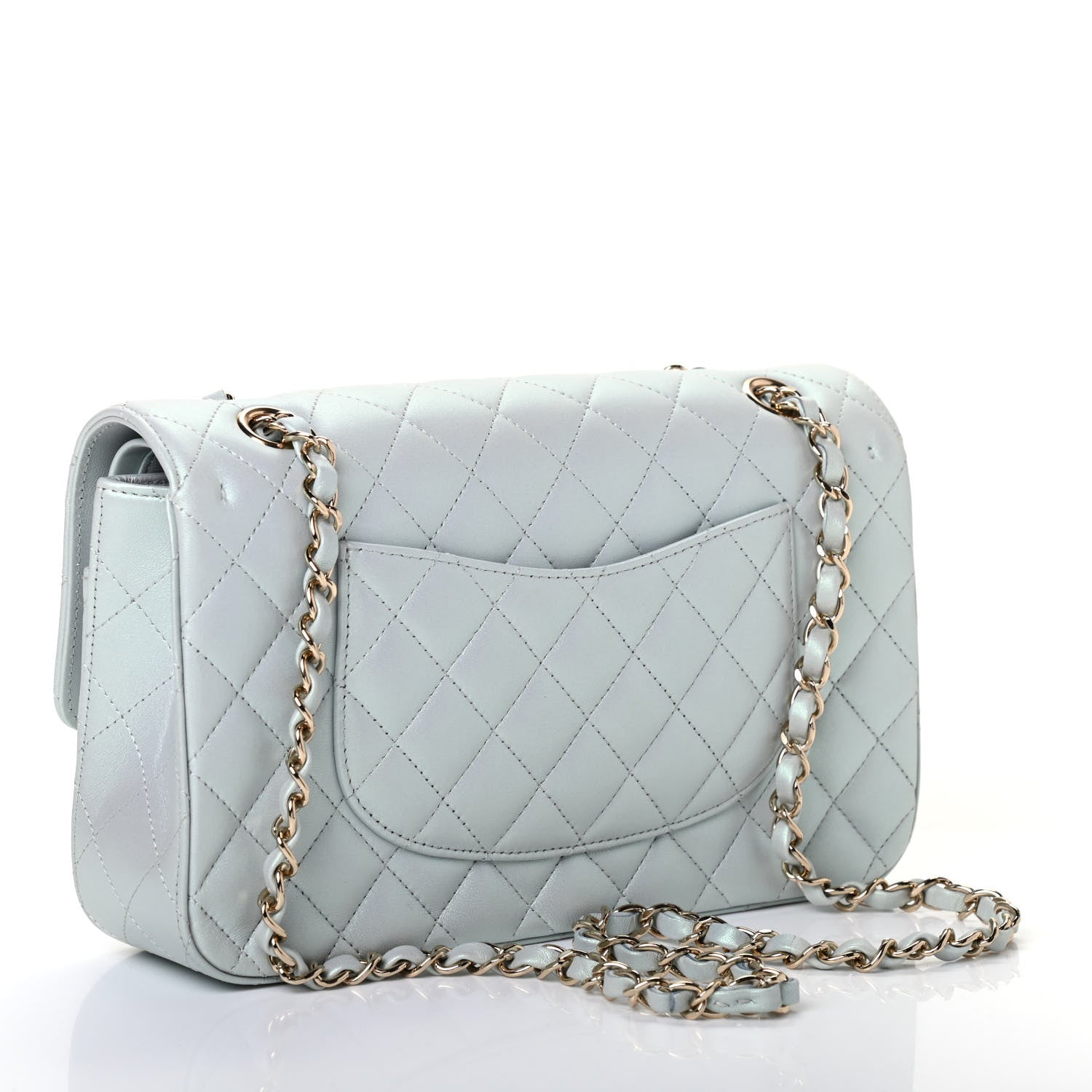 Chanel Iridescent Lambskin Quilted Medium Double Flap Light Blue 2 of 4