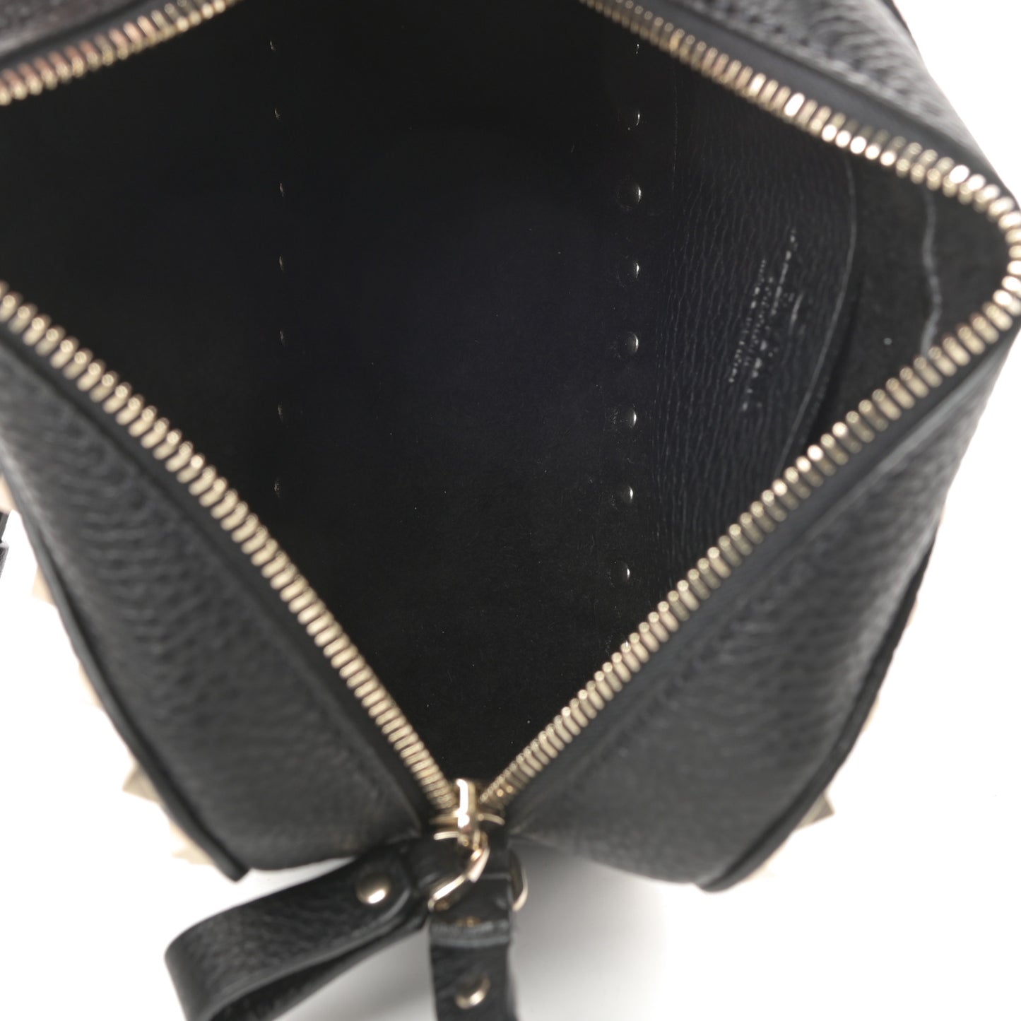 Pebbled Calfskin Rockstud Camera Crossbody Bag Black