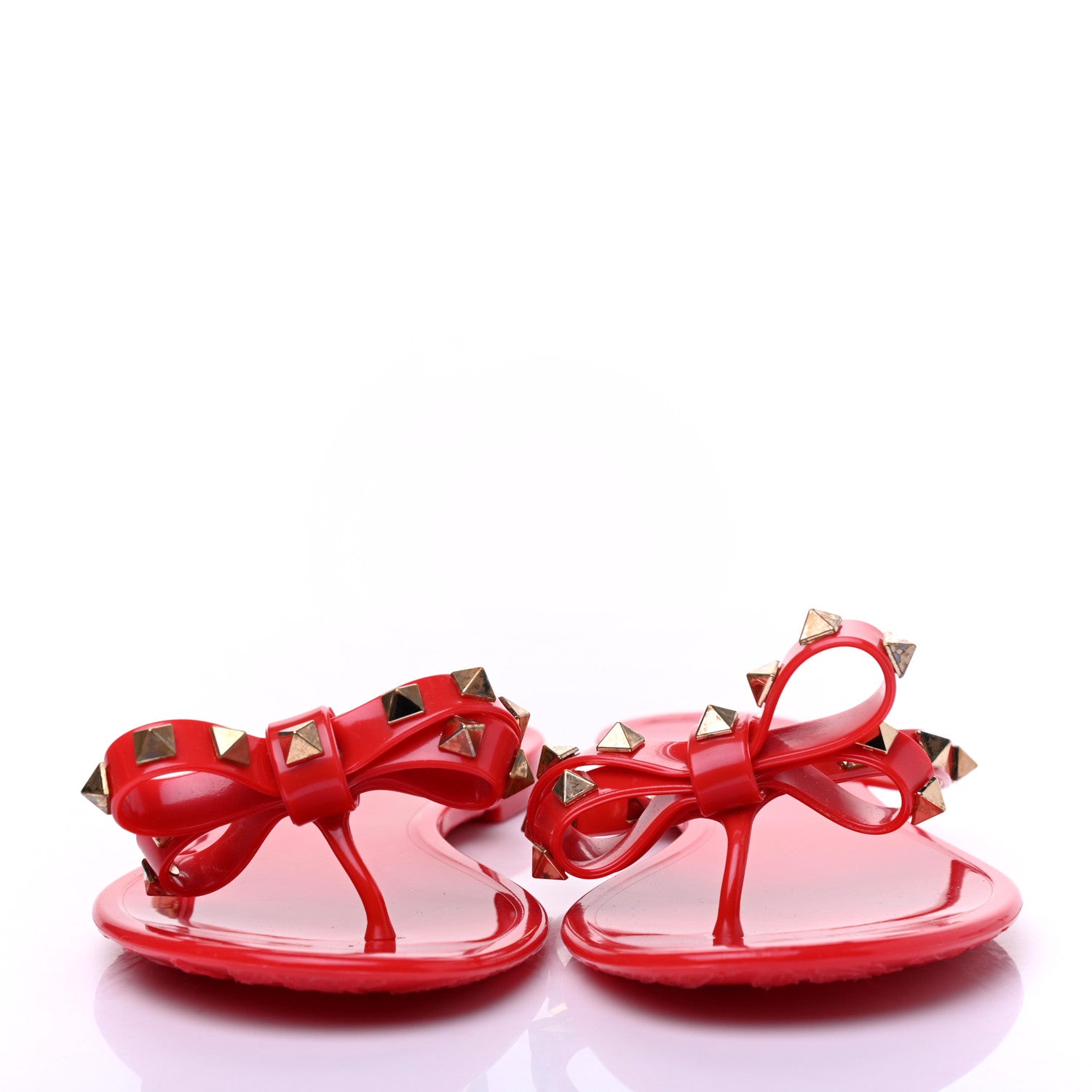 Valentino Garavani PVC Jelly Rockstud Bow Thong Sandals 38 Rosso Valentino 2 of 9