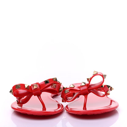 Valentino Garavani PVC Jelly Rockstud Bow Thong Sandals 38 Rosso Valentino 2 of 9