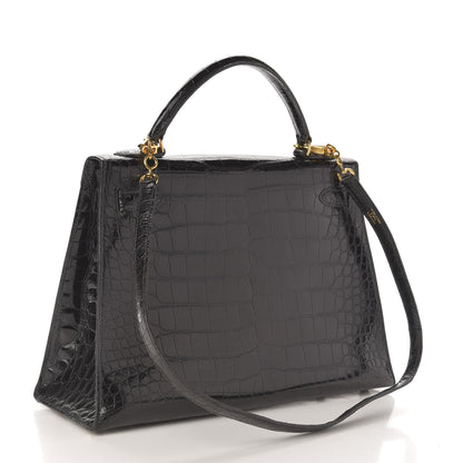 Hermes Shiny Crocodile Kelly Sellier 32 Black 4 of 22