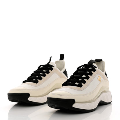 Chanel Velvet Calfskin Mixed Fibers CC Sneakers 37.5 Ivory Black 3 of 9
