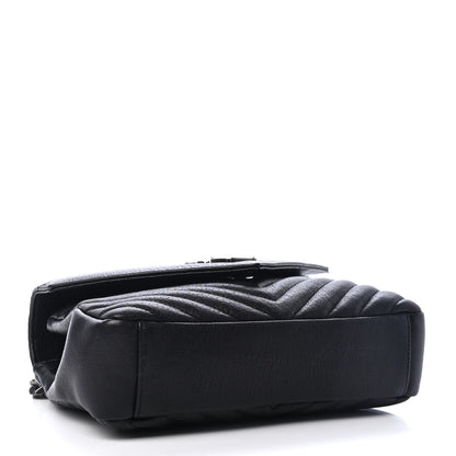 Saint Laurent Sheepskin Matelasse Chevron Monogram Medium College Bag Black 3 of 4
