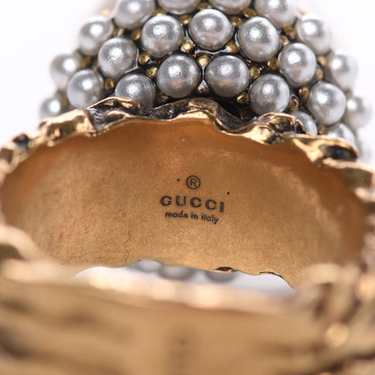 Gucci Metal Pearl Ring 6.75 Aged Gold 5 of 6