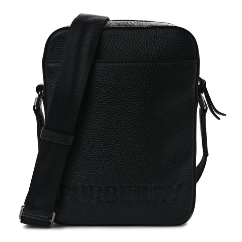 Pebbled Calfskin Logo Embossed Thornton Messenger Bag Black