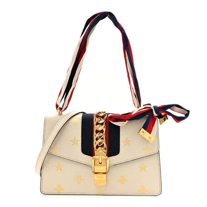 Gucci Textured Calfskin Bee Star Print Small Sylvie Shoulder Bag Mystic White 1 of 15