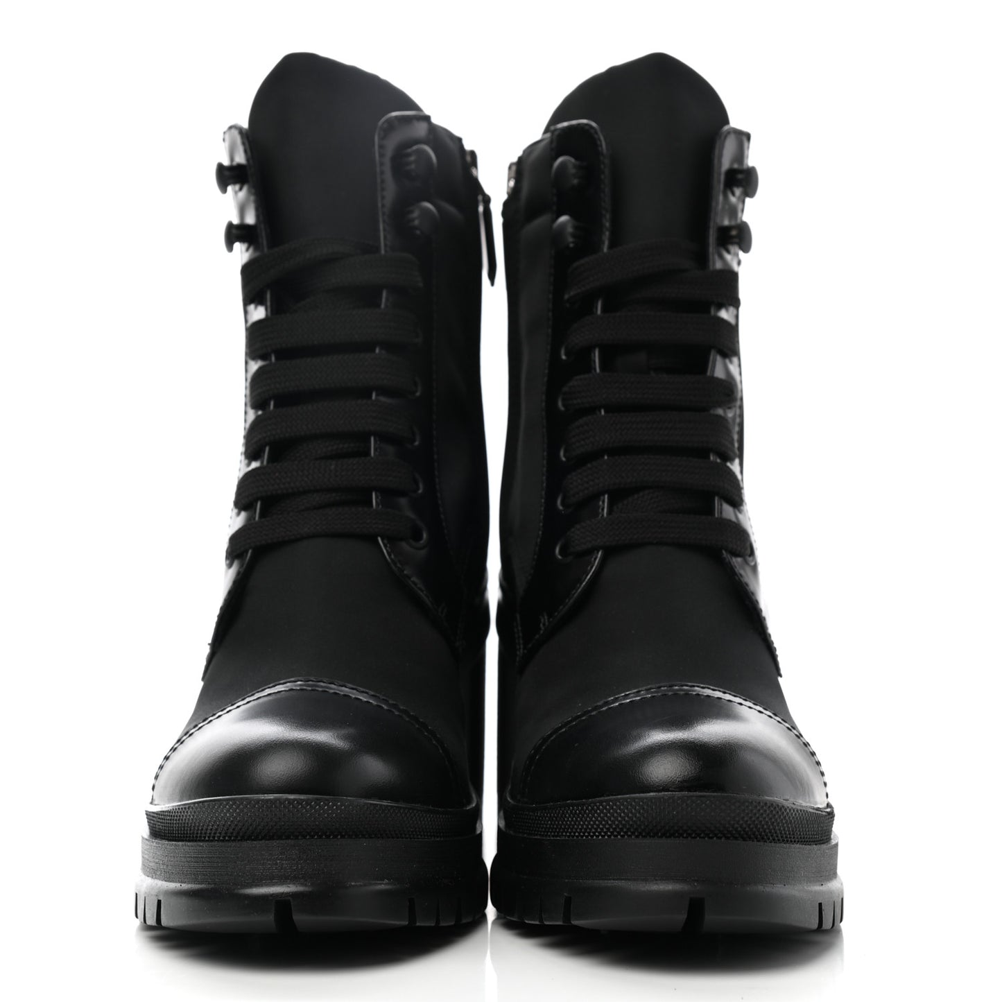Spazzolato Re-Nylon Metal Triangle Logo Lace Up 85mm Boots Black