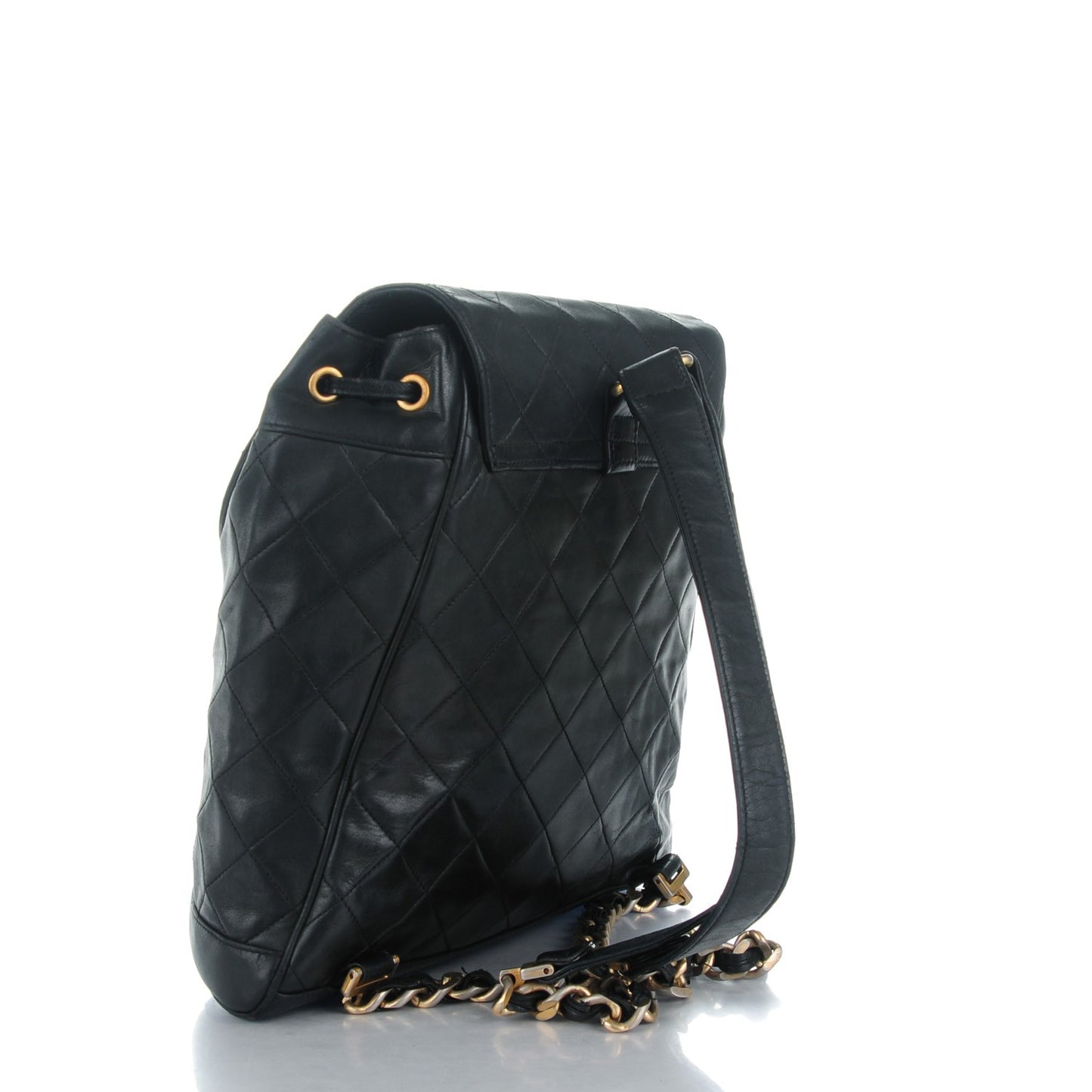 Lambskin Quilted Drawstring Backpack Black