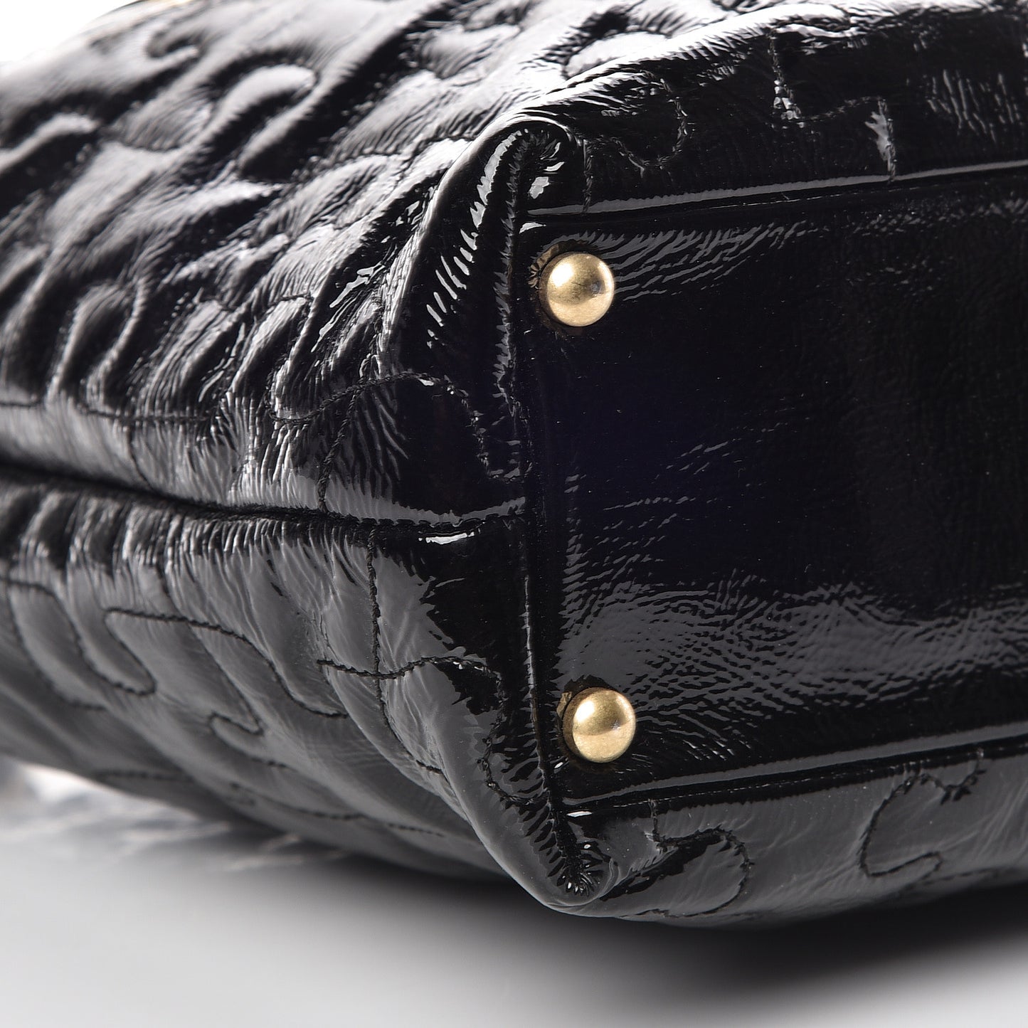 Crackled Patent Puzzle Tote Black