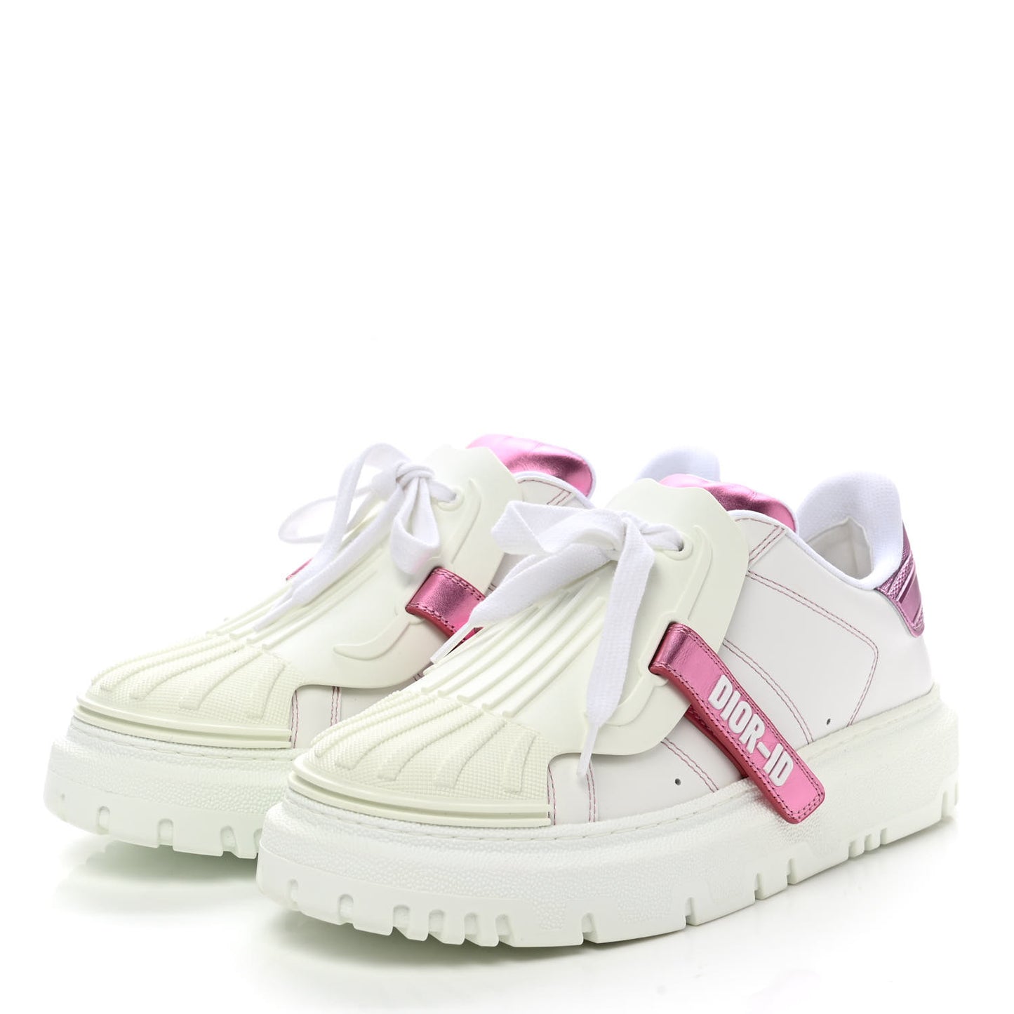 Laminated Calfskin Dior-ID Platform Sneakers 39 White Metallic Pink