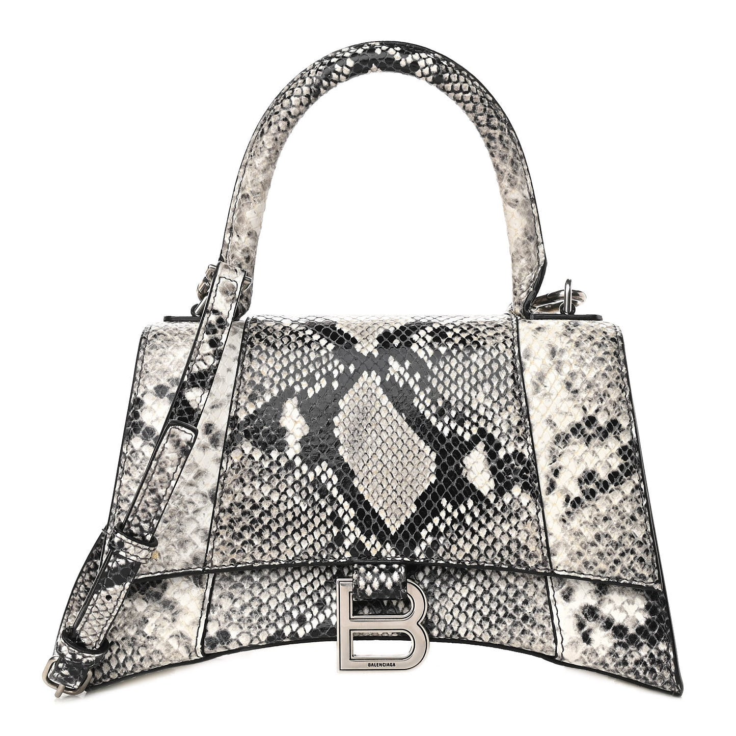 Calfskin Snake Effect Small Hourglass Top Handle Bag Black White